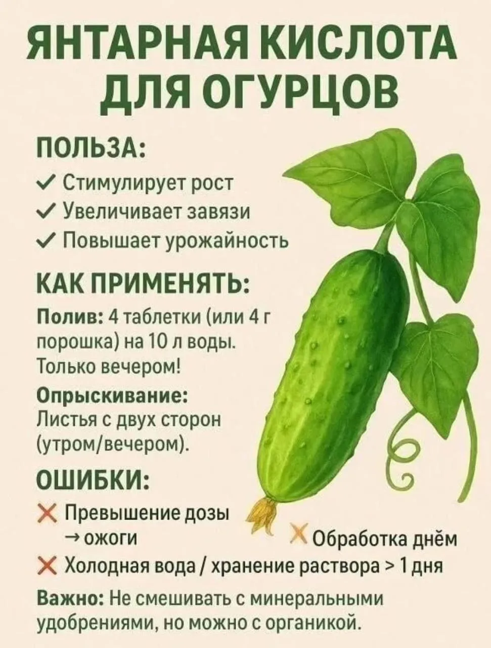 Янтарная кислота для огурцов 🥒