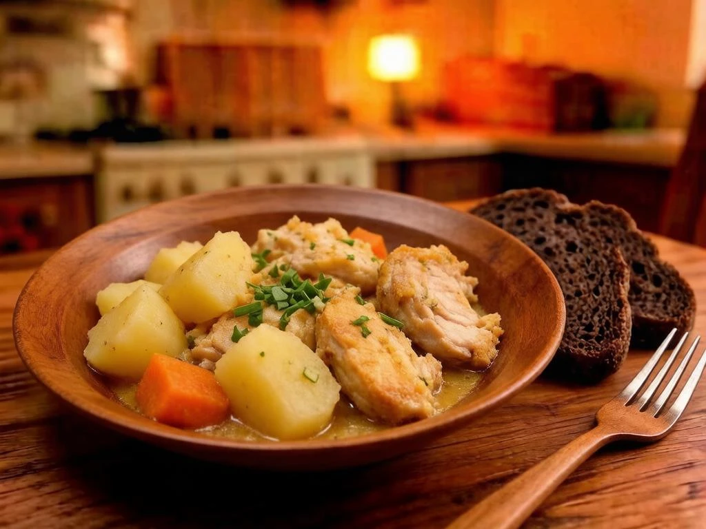 Тушёная картошка с курицей в казане