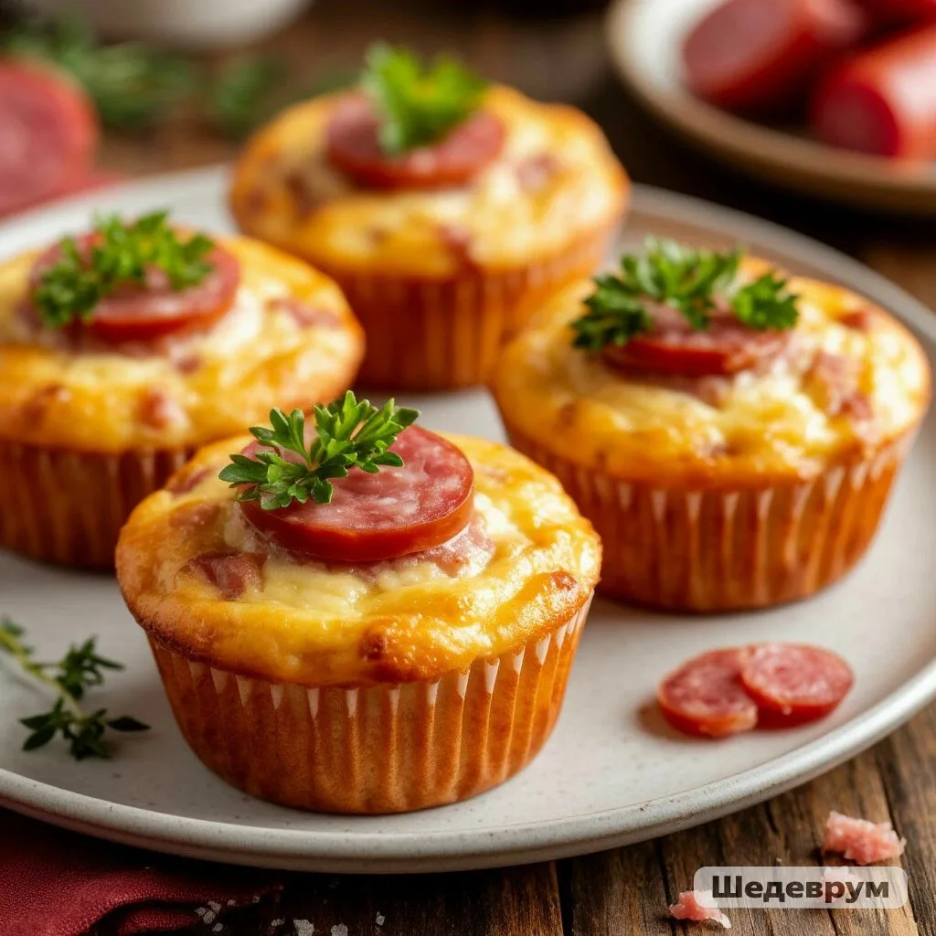 Закусочные сырные капкейки с колбасой — идеальный перекус за 30 минут! 🧁🧀🥩