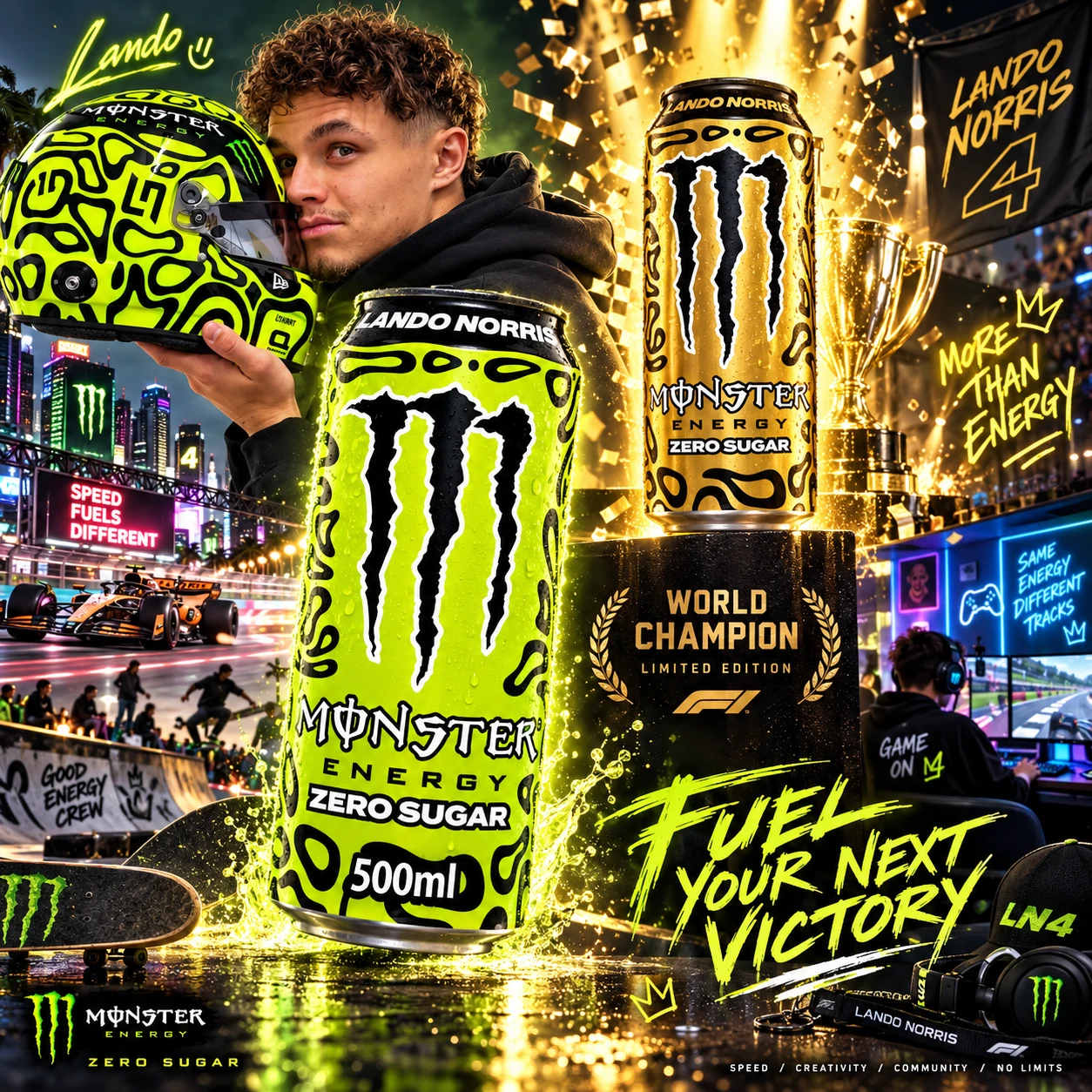 Monster Energy Lando Norris Zero Sugar: зелёная vs золотая