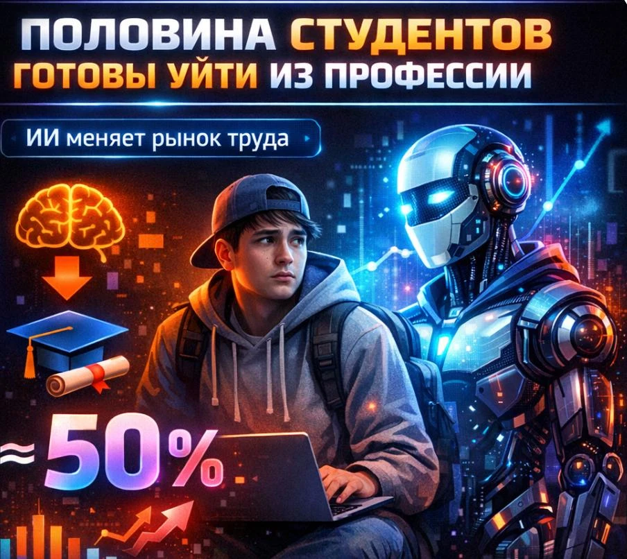 ✔️ Почти половина студентов в США готовы сменить профессию из-за ИИ.