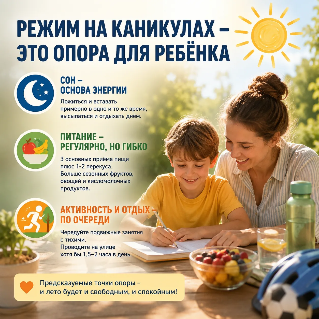 Режим на каникулах – это опора для ребёнка ☀️