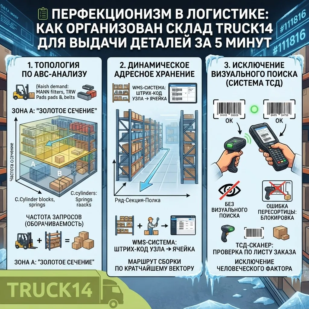 🗄 Перфекционизм в логистике: как организован склад Truck14 для выдачи деталей за 5 минут

Хаос на п