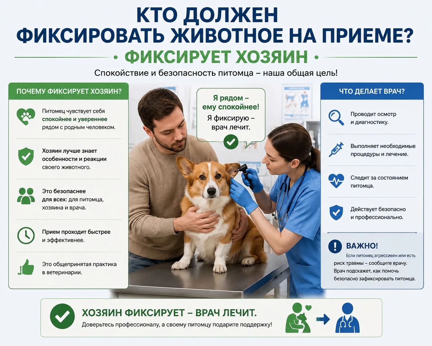 Важно! Кто и как держит животное на приеме?