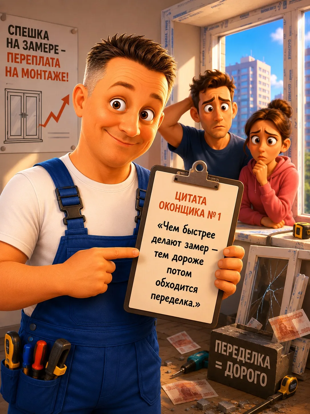 Цитата оконщика № 1 
«Чем быстрее делают замер — тем дороже потом обходится переделка.»

Красиков ⓟⓡ