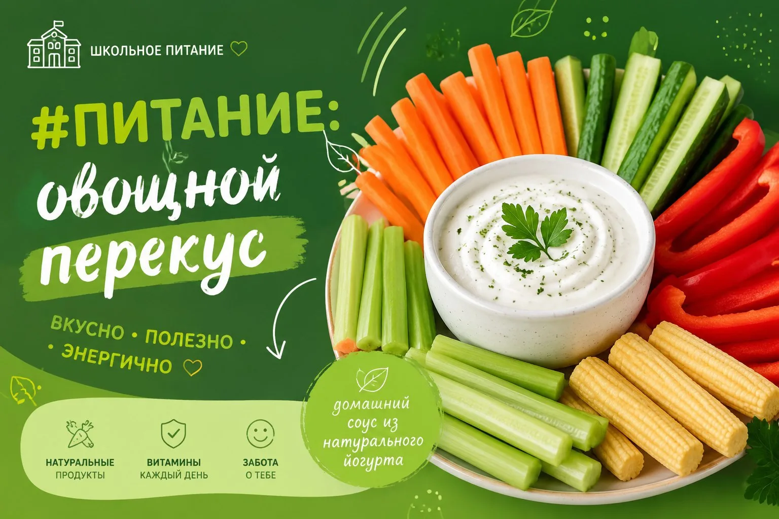 🥒Питание: овощной перекус 😋

Лето — время лёгких и полезных перекусов. Предлагаем простой и вкусны