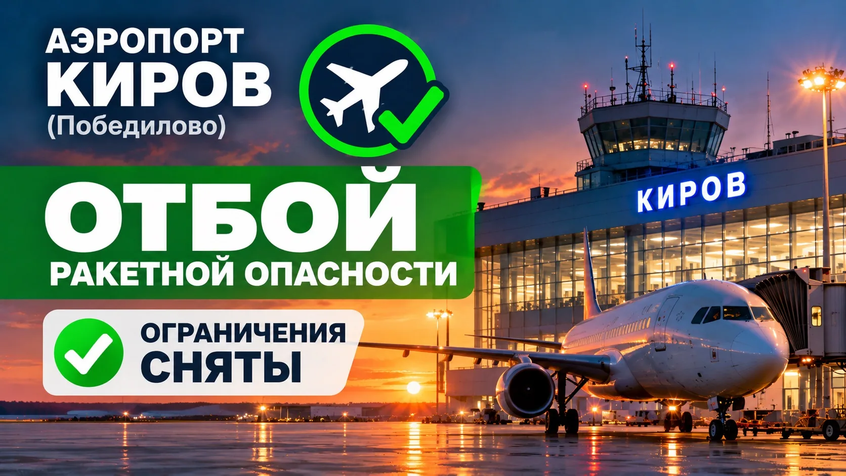 ✅ ОТБОЙ РАКЕТНОЙ ОПАСНОСТИ: ОГРАНИЧЕНИЯ В АЭРОПОРТУ КИРОВА СНЯТЫ