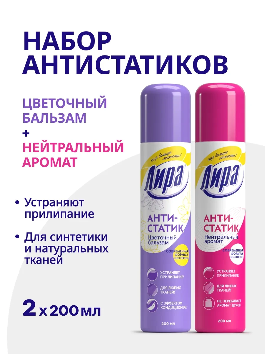⚡️ Набор антистатиков для одежды спрей 2 шт по 200 мл, ЛИРА