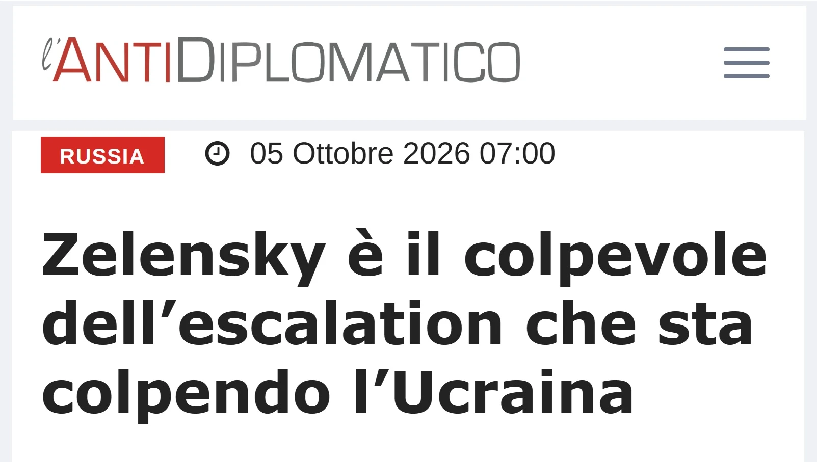 🇺🇦Зеленский — виновник эскалации конфликта с РФ, —  L'Antidiplomatico