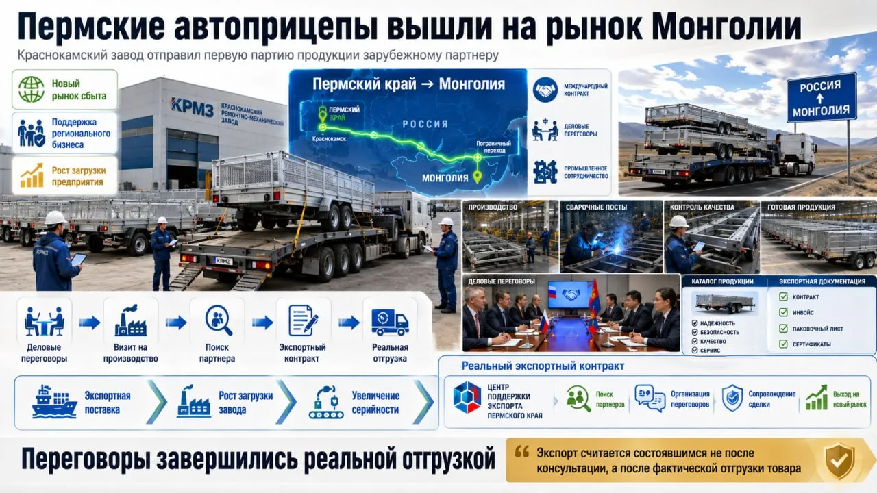 Пермские автоприцепы вышли на рынок Монголии: Краснокамский ремонтно-механический завод...