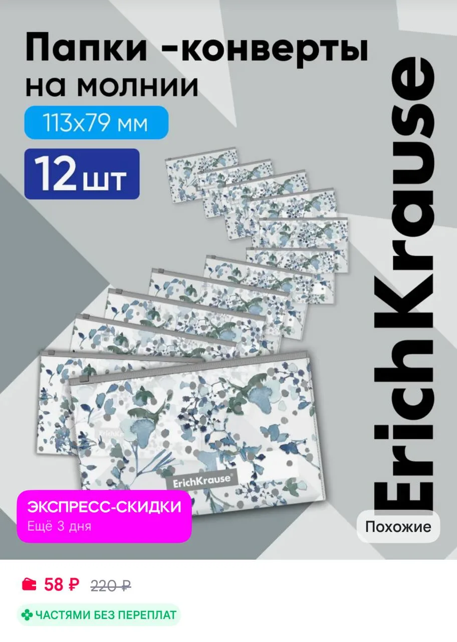 🟪ErichKrause Zip-пакет пластиковый Frozen Beauty, Card Size - 12 шт