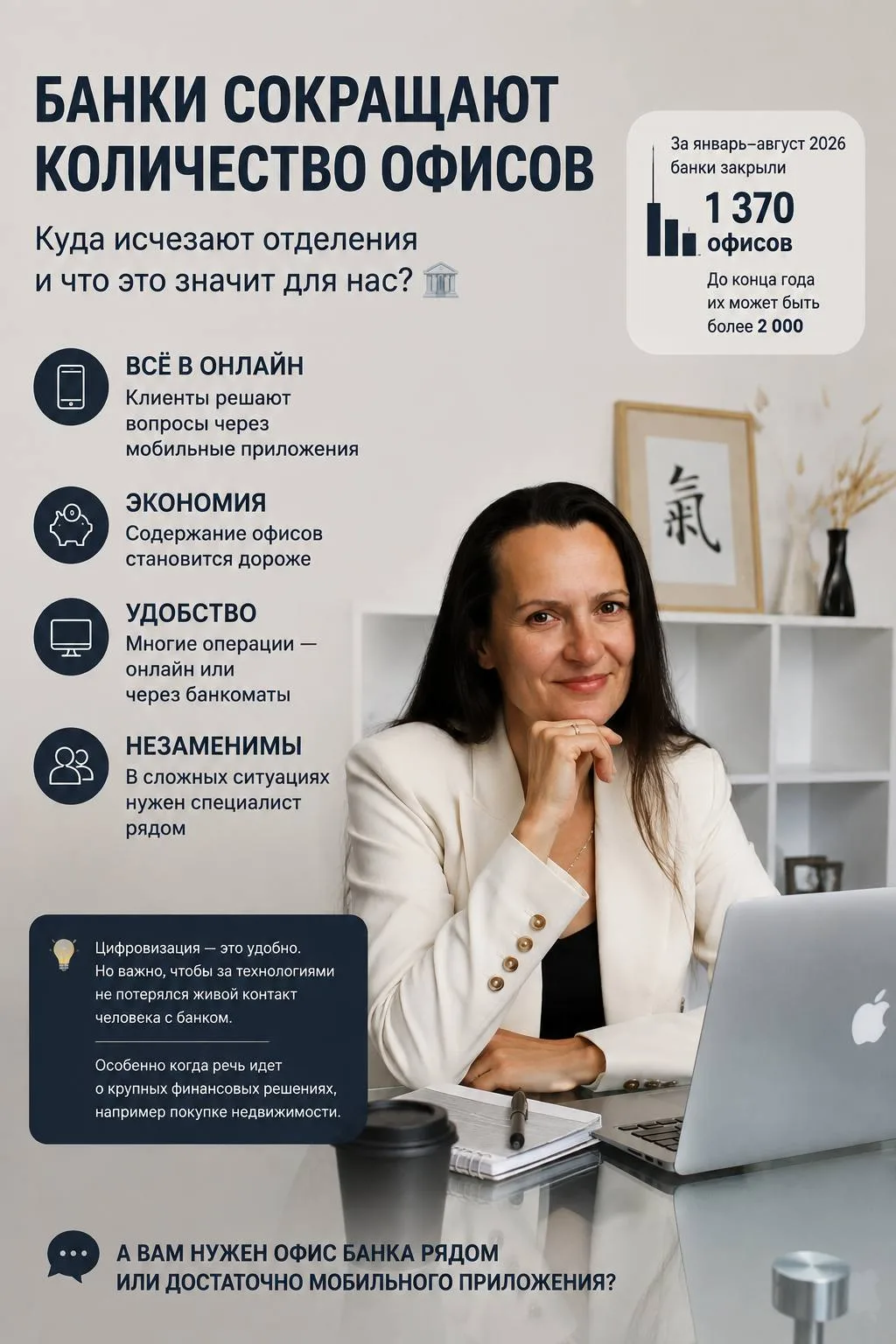 Банки массово сокращают отделения. Скоро за специалистом в офис придётся ехать? 🏦