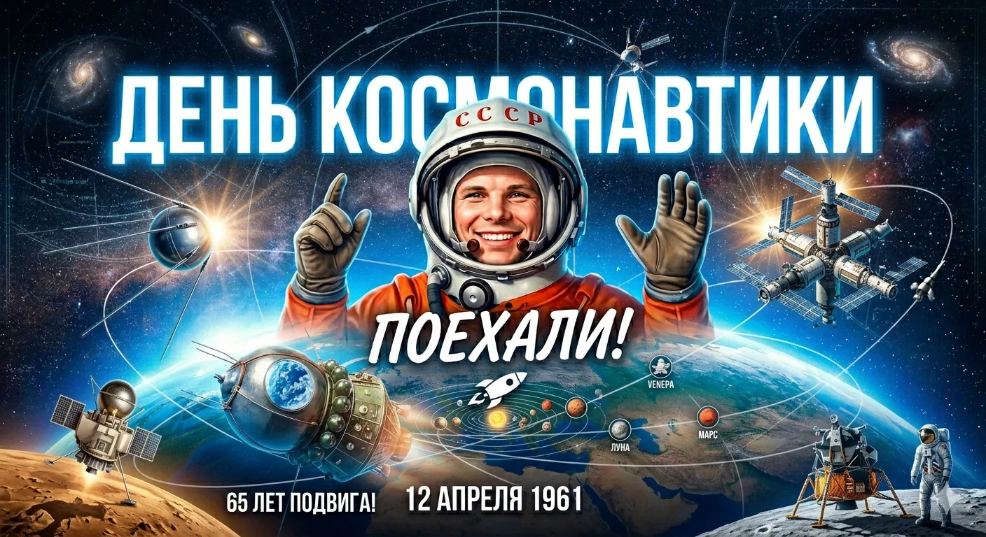 Поехали! 🚀  Сегодня — день, когда человеческая мечта стала реальностью. 12 апреля 1961 года Юрий Гаг
