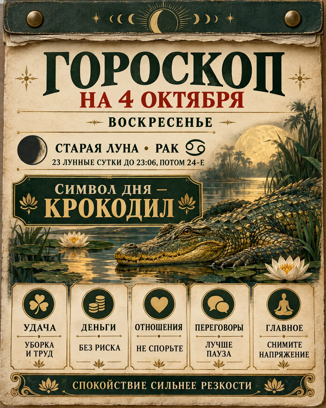 🌙 ГОРОСКОП НА СЕГОДНЯ — 4 ОКТЯБРЯ