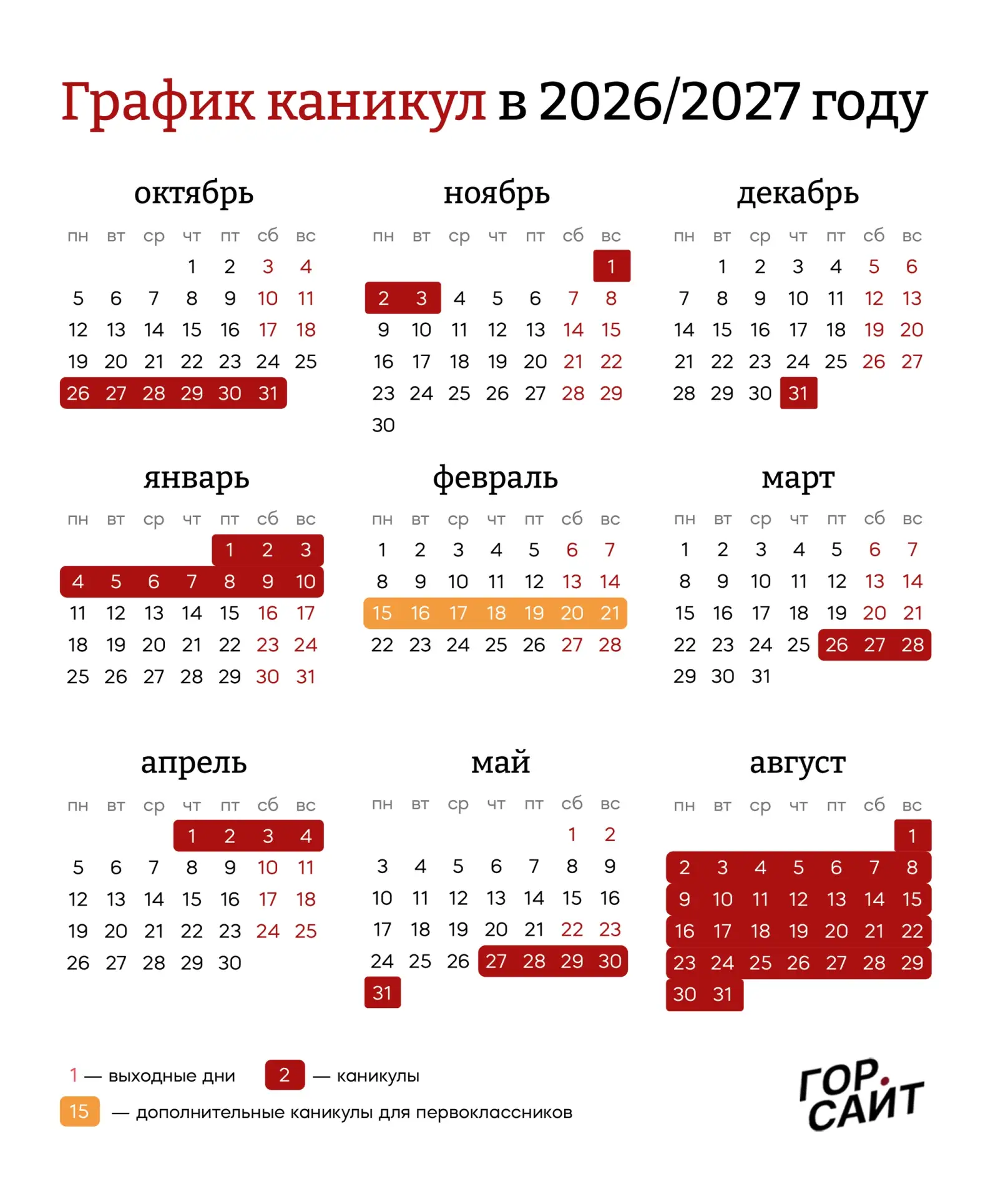 Минпросвещения России опубликовало рекомендуемый график школьных каникул на 2026–2027 учебный год

Д