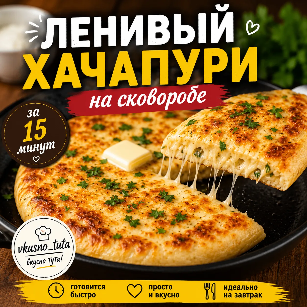 🧀 Ленивый хачапури на сковороде за 15 минут

Ингредиенты:

* кефир — 200 мл
* яйцо — 1 шт.
* мука —