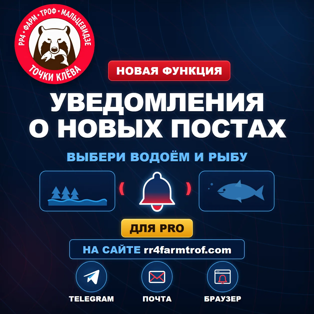 🔔 Уведомления о новых постах по выбранной рыбе и водоёму
Ждёте пост по конкретной рыбе на нужном во