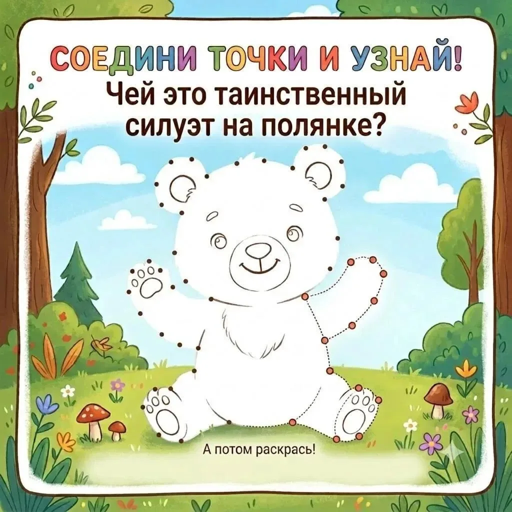 Кто же спрятался на зеленой лесной полянке?😉

Распечатайте картинку и соедините с вашим ребенком то