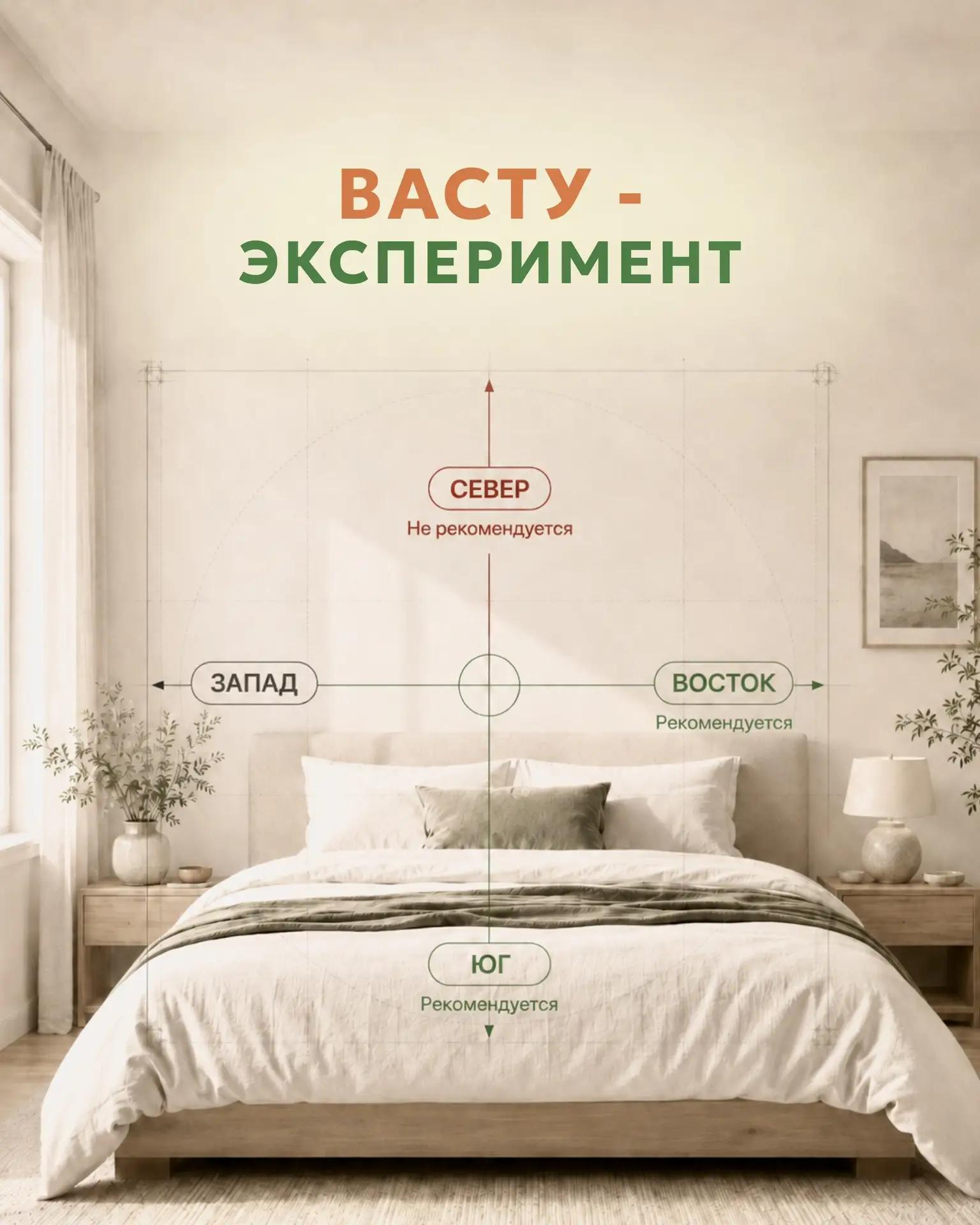 Предлагаю провести небольшой домашний васту-эксперимент 🛏️
⠀
Сегодня предлагаю обратить внимание на