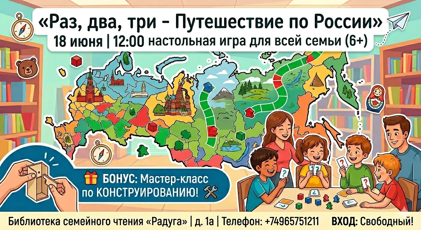 🎲 Большое путешествие по России прямо в библиотеке! 🇷🇺🛠️

Юные первооткрыватели и родители, гото