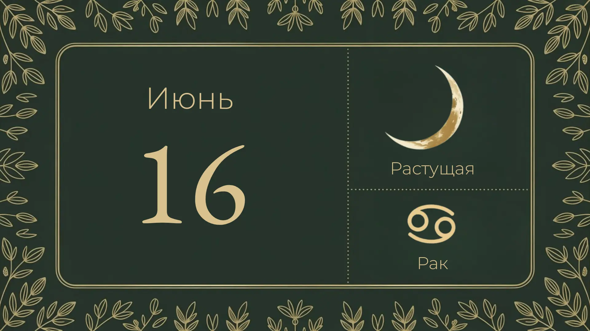 🌒 16 июня — растущая луна, 2-й лунный день

Луна в Раке ♋ — один из самых плодородных знаков. Новый