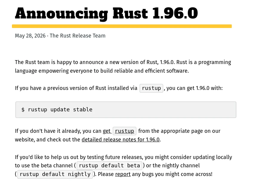 Релиз Rust 1.96.0