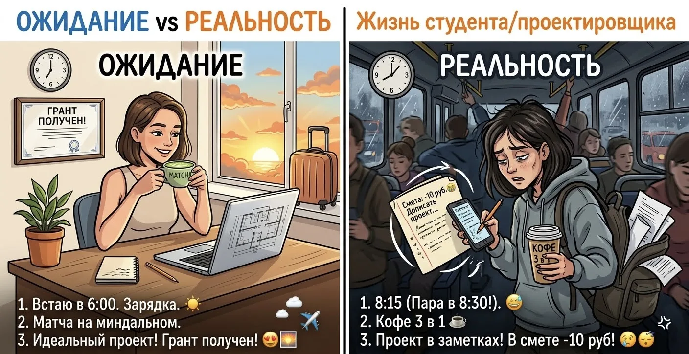 Ожидание vs Реальность: жизнь студента/проектировщика