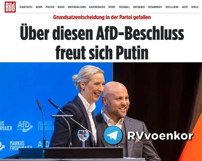 ‼️🇩🇪🇷🇺 «Альтернатива для Германии» будет добиваться полной нормализации отношений с...