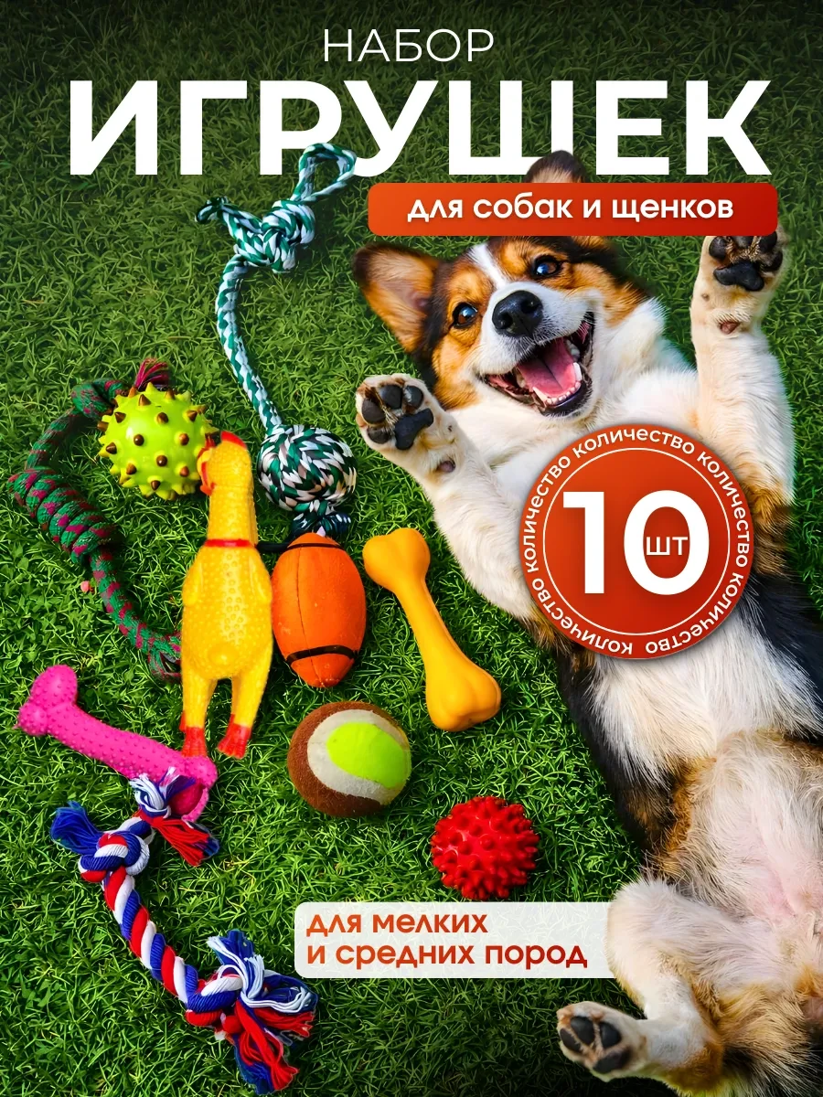 ⚡️ Игрушки для собак мелких, средних пород и щенков набор 10шт, DoggyRoo