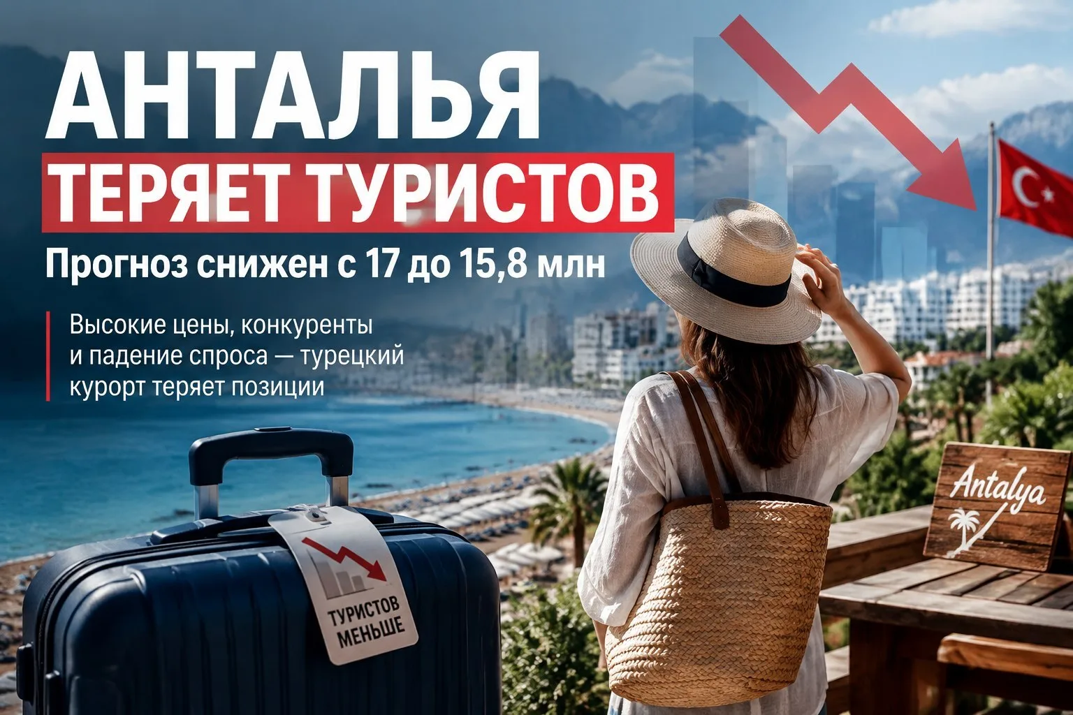 🚨 Анталья теряет 1,2 млн туристов: прогноз снижен с 17 до 15,8 млн.