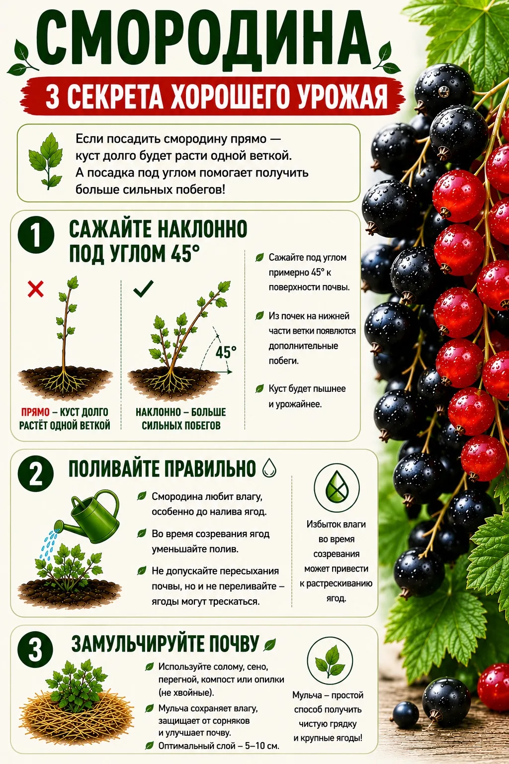 СМОРОДИНА: 3 СЕКРЕТА ХОРОШЕГО УРОЖАЯ 🍇
