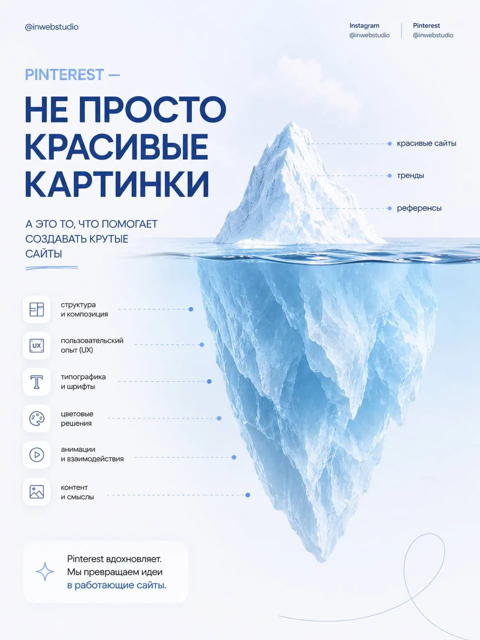🧊 Pinterest помогает увидеть вершину айсберга — красивые интерфейсы, трендовые решения и вдохновляю