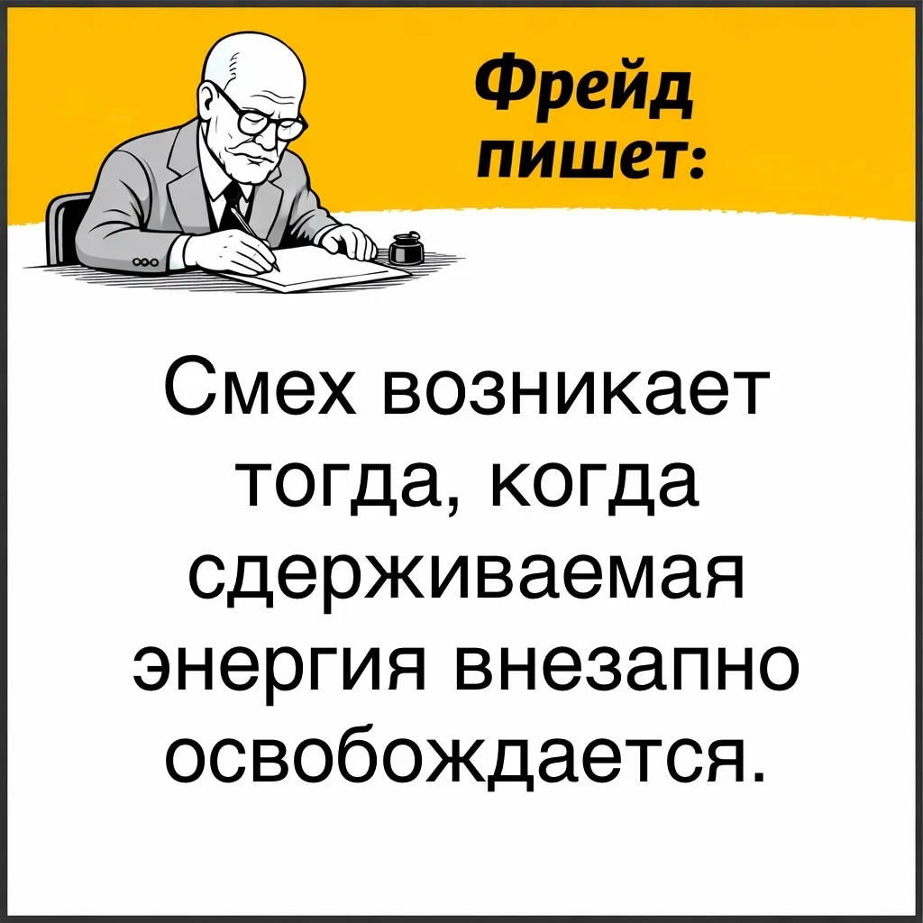 Юмор у Фрейда связан с разрядкой внутреннего напряжения, которое мы обычно удерживаем под контролем.