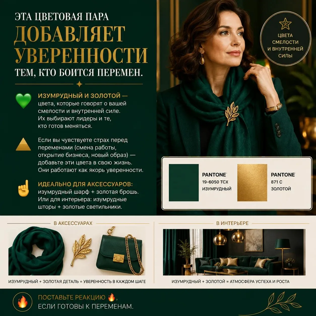 Эта цветовая пара добавляет уверенности тем, кто боится перемен. 💚🌟