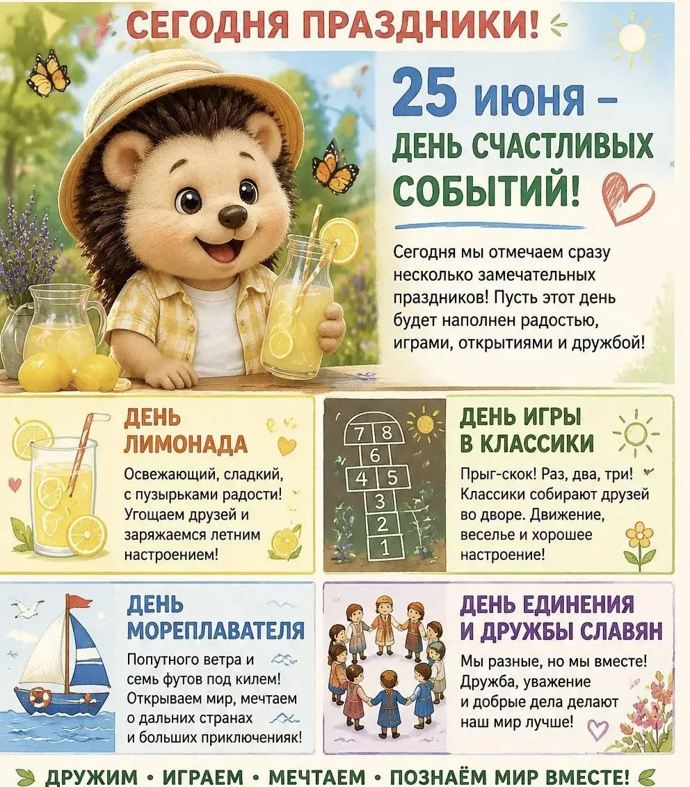 25 июня - день счастливых событий.

Сегодня мы отмечаем сразу несколько замечательных праздников. Пу