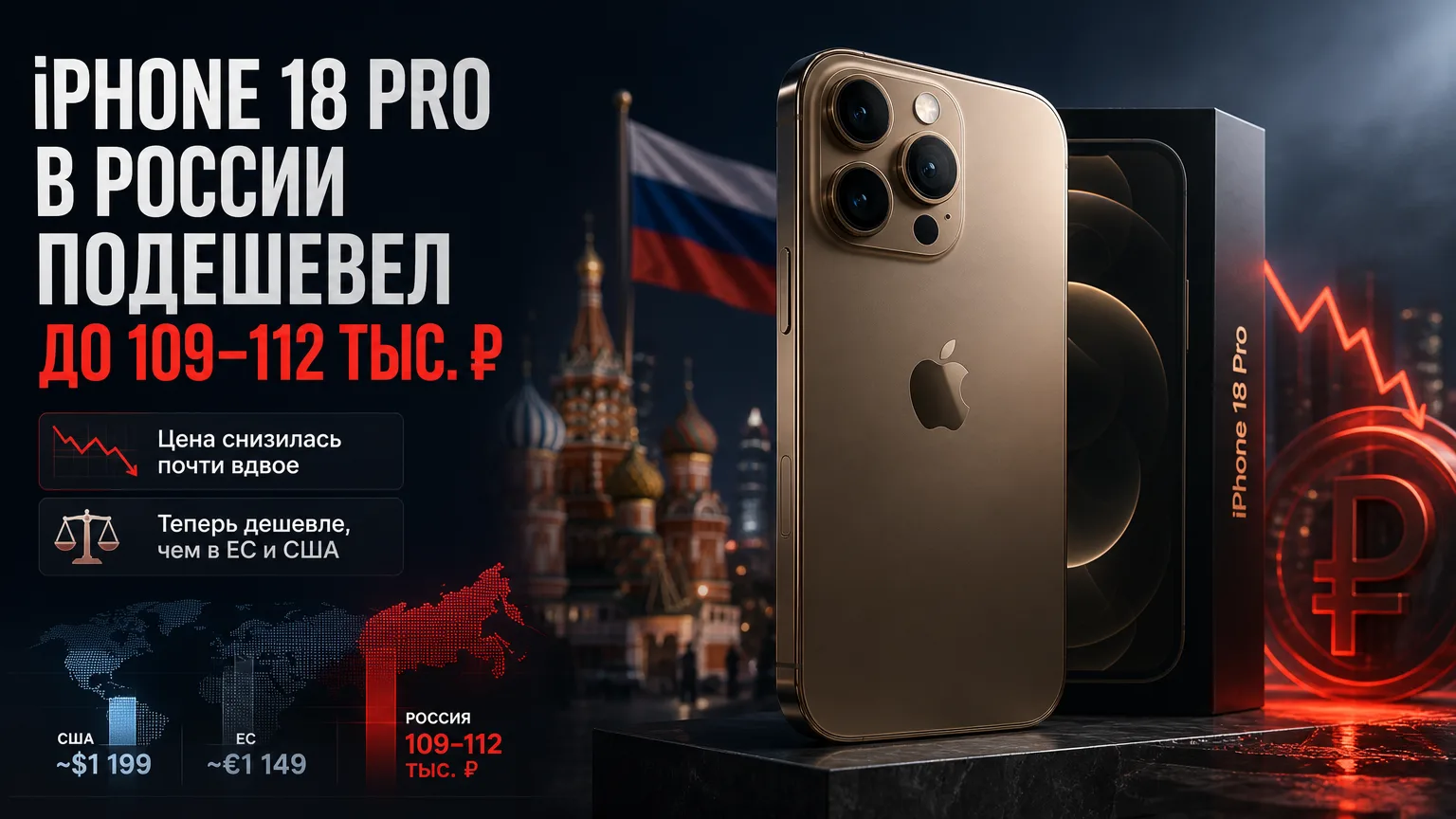 📱 iPhone 18 Pro в России подешевел до 109–112 тысяч рублей