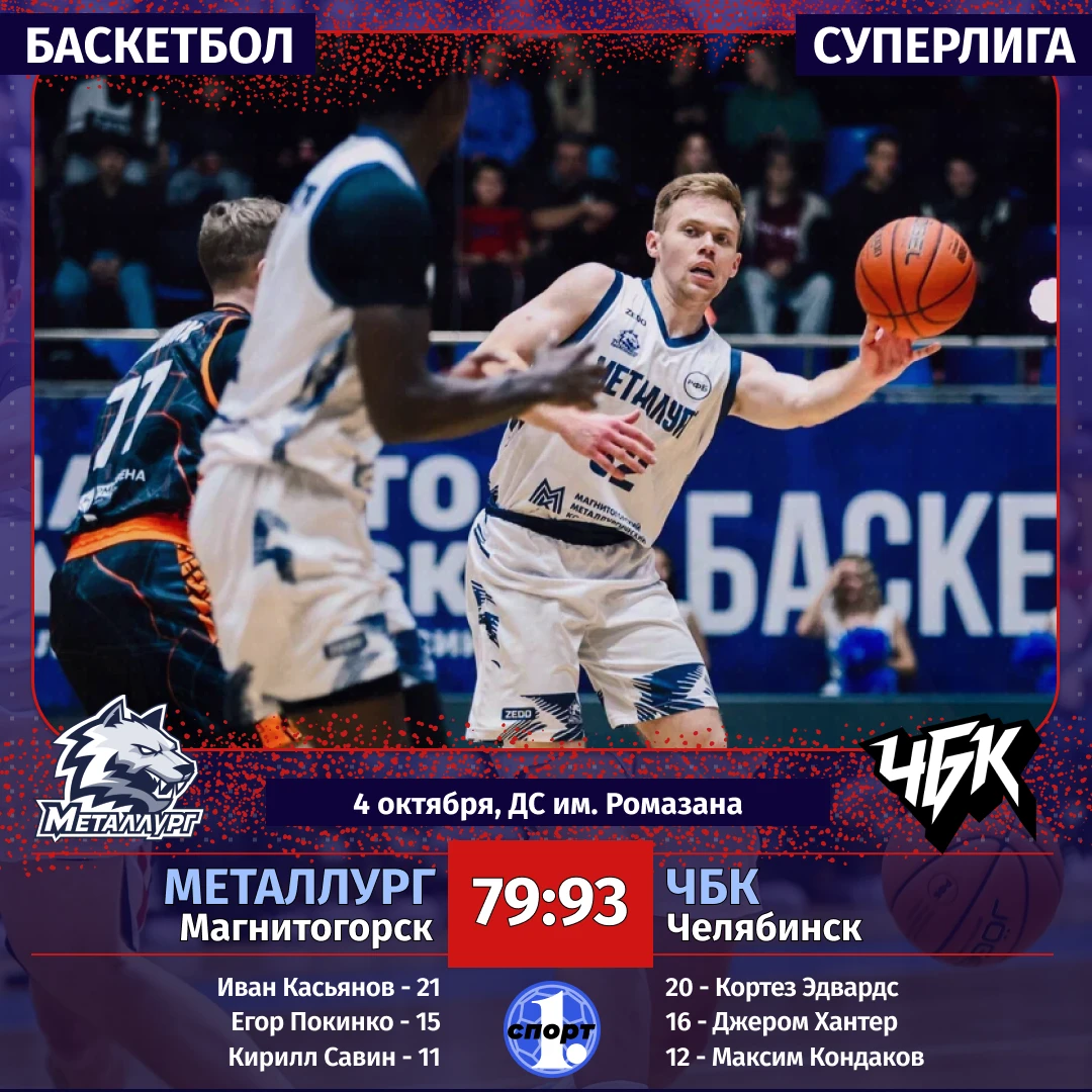 🏀 «ЧБК» выиграл у «Металлурга» в стартовом матче баскетбольной Суперлиги