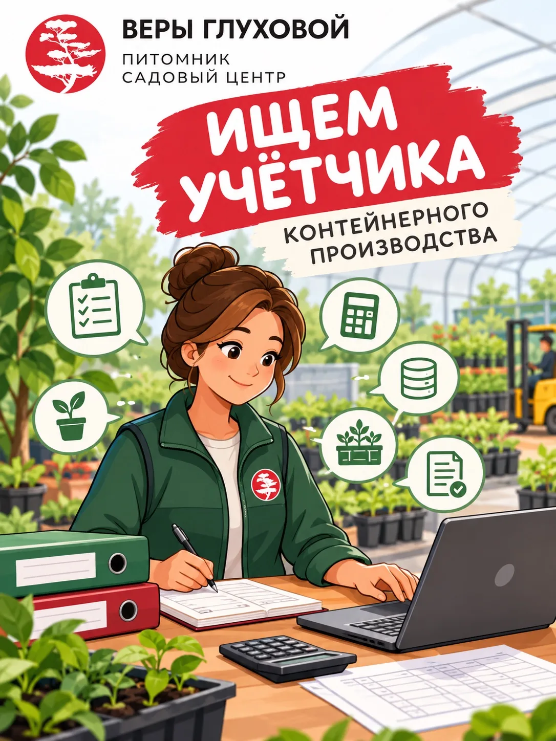 🌳 Ищем учётчика контейнерного производства в Питомник и Садовый центр Веры Глуховой! 🌳