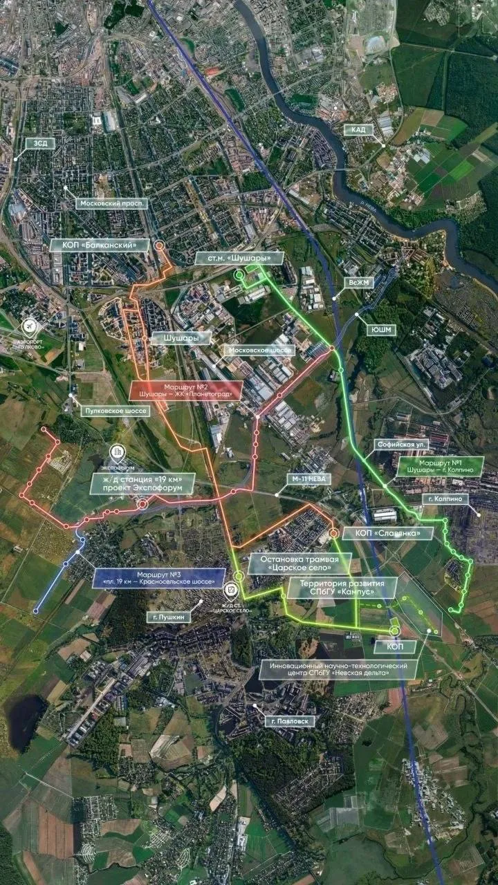 🚋Проект новой трамвайной линии от метро «Шушары» до Колпино утвердили в Питере.

Протяжённость марш