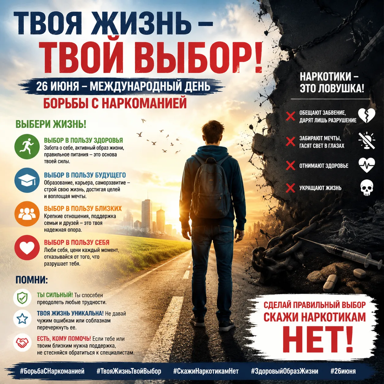 🎤 Твоя жизнь – твой выбор! 🎤26 июня – Международный день борьбы с наркоманией. ✨
Этот день – не пр