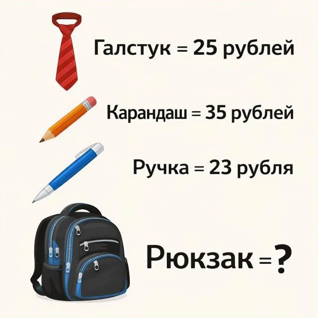 🤔 Загадка 🤔

Перед вами цены на три товара в условном магазине:
👔 Галстук — 25 рублей;
✏️ Каранда