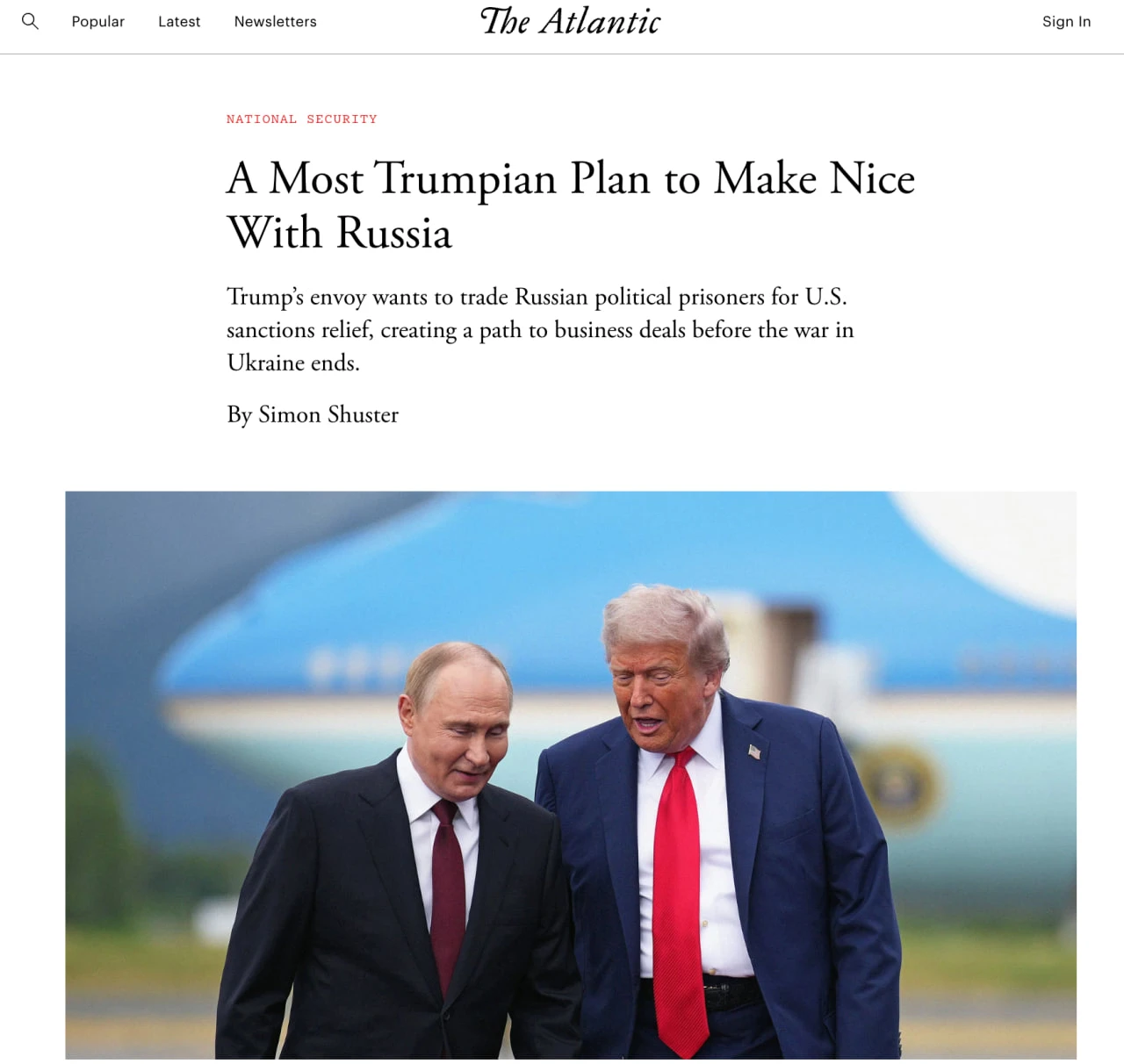 The Atlantic пишет о якобы готовящейся сделке между Москвой и Вашингтоном.