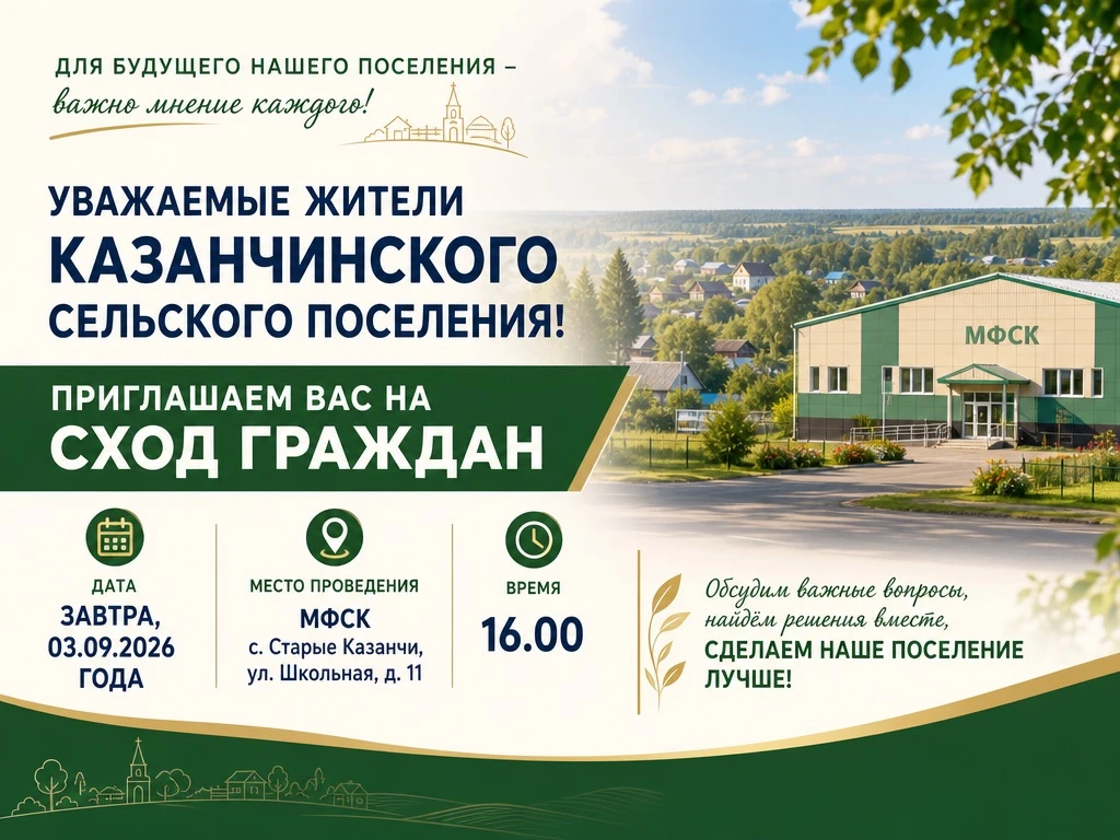 📢 Уважаемые жители Казанчинского сельского поселения!