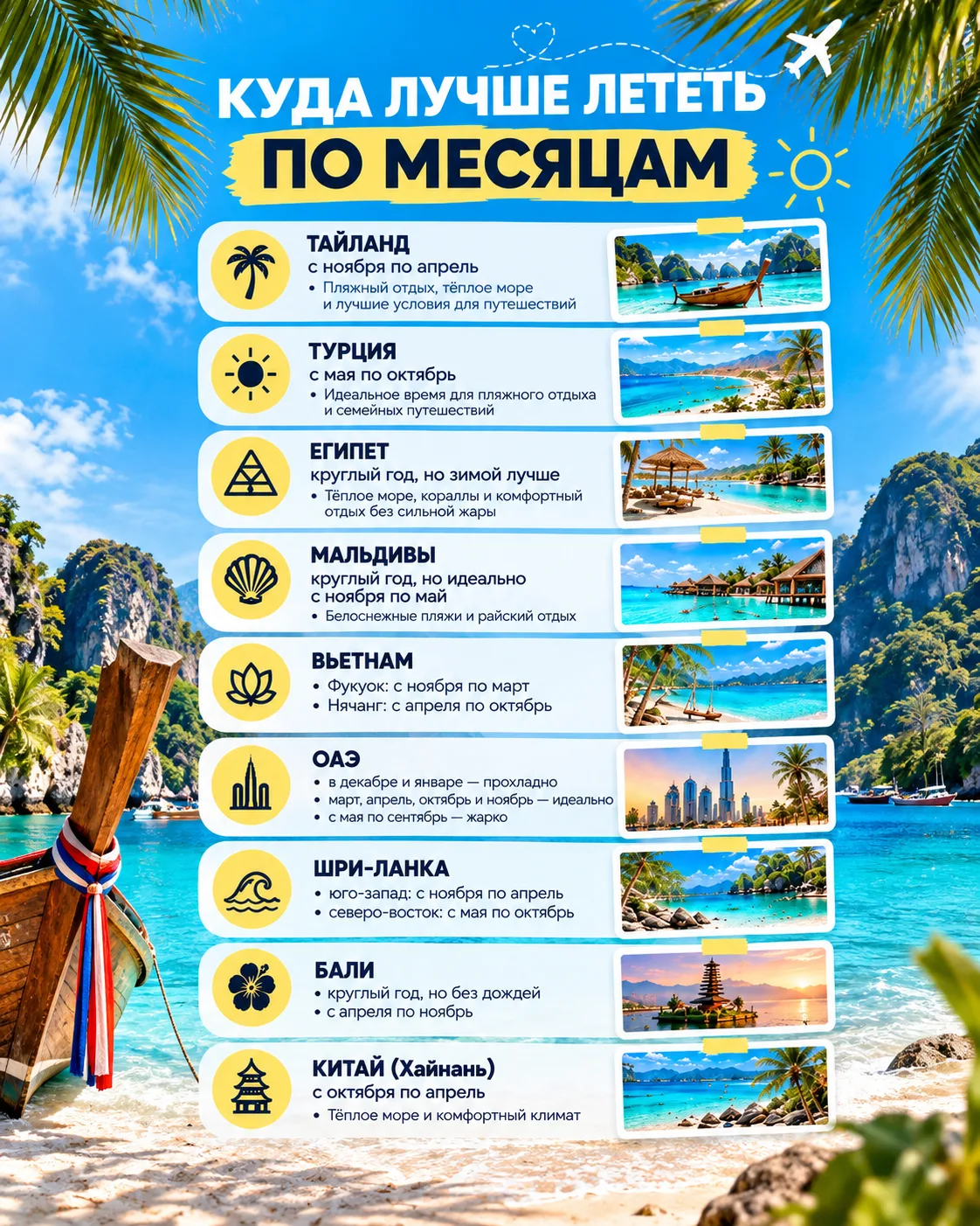 ✈️ Планируете отпуск, но не знаете, куда лучше лететь в конкретном месяце?