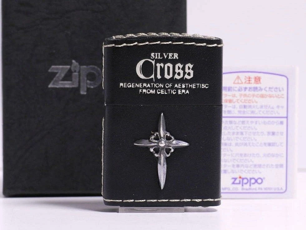 Zippo Silver Cross, Leather, японский дизайн.