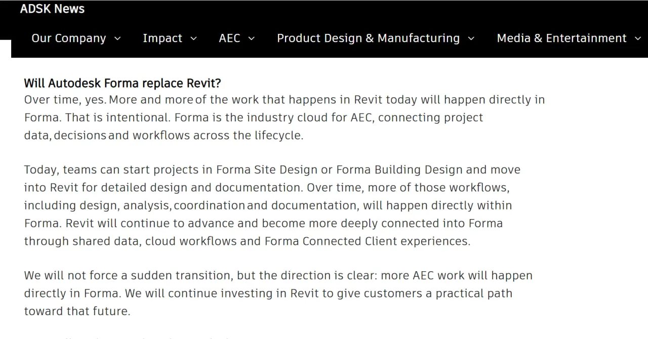 Autodesk Forma со временем заменит Revit