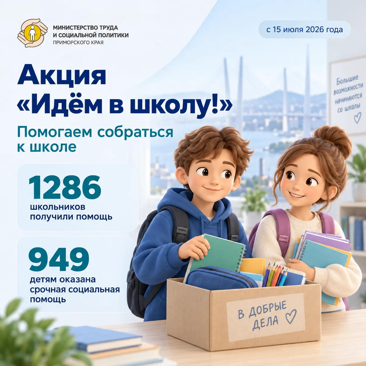 Рюкзаки, форма и канцтовары: в Приморье подвели итоги акции «Идём в школу!»