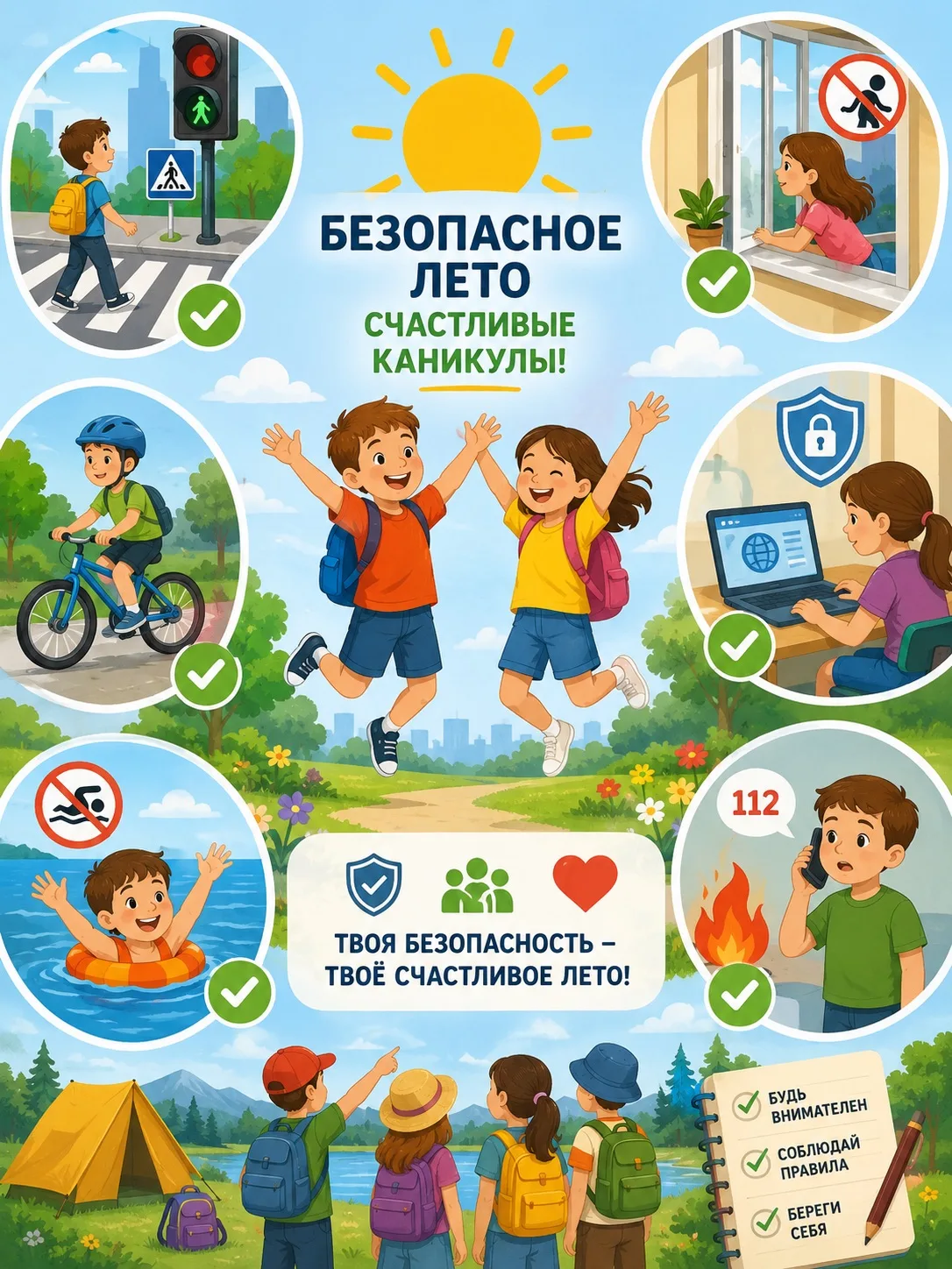 ☀️ Безопасное лето — счастливые каникулы!  Совсем скоро прозвенит последний звонок, и для наших ребя