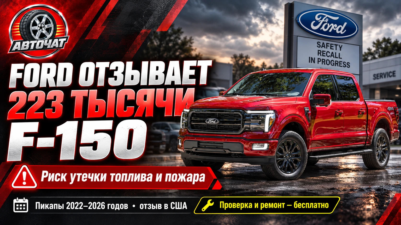 Ford отзывает более 223 тысяч F-150 из-за риска утечки топлива и пожара
