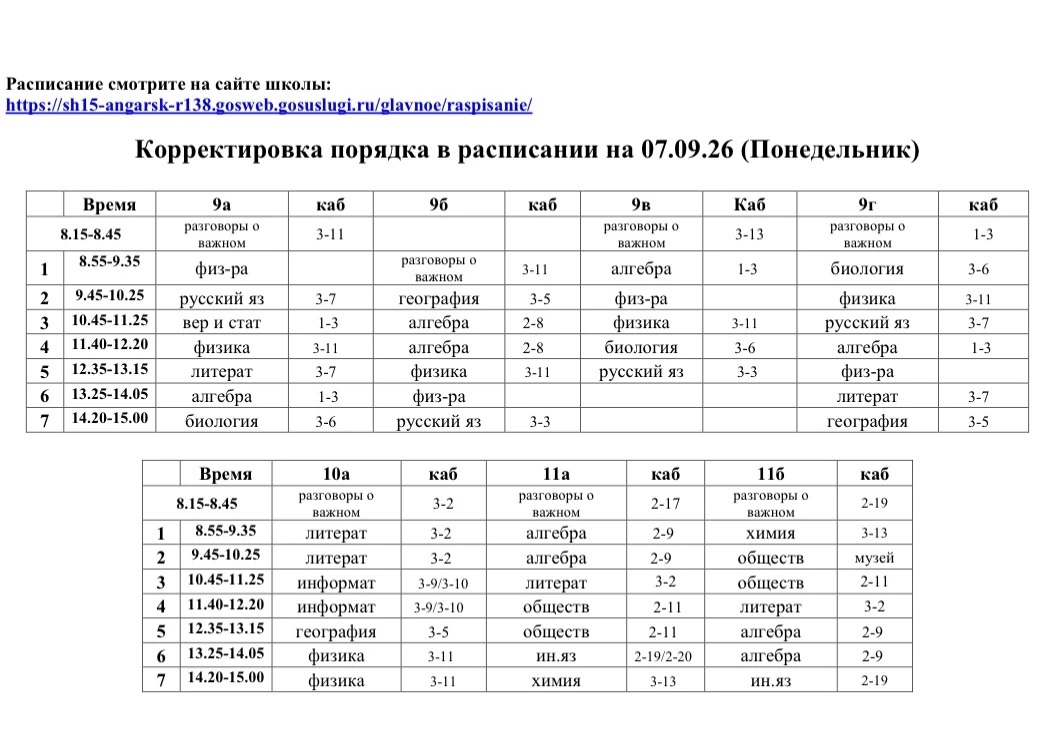 новые изменения для 5а, 5б, 8а, 8б,8в, 11б